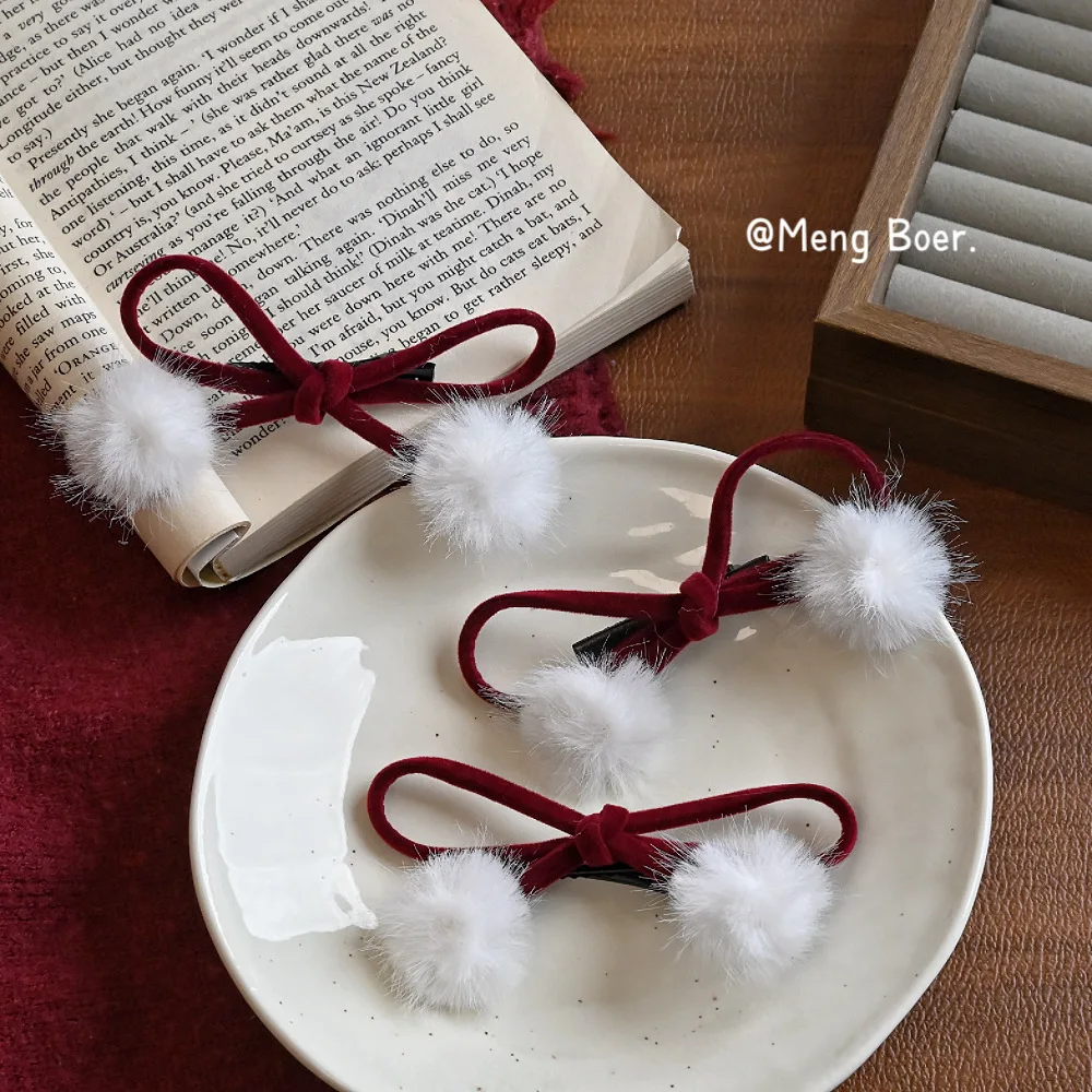 Korean 2026 New Trend Alloy Bowknot Hairball Hairpin Valentine's Day Women's Elegant Hairpin Student Cute Hair Accessories Gift