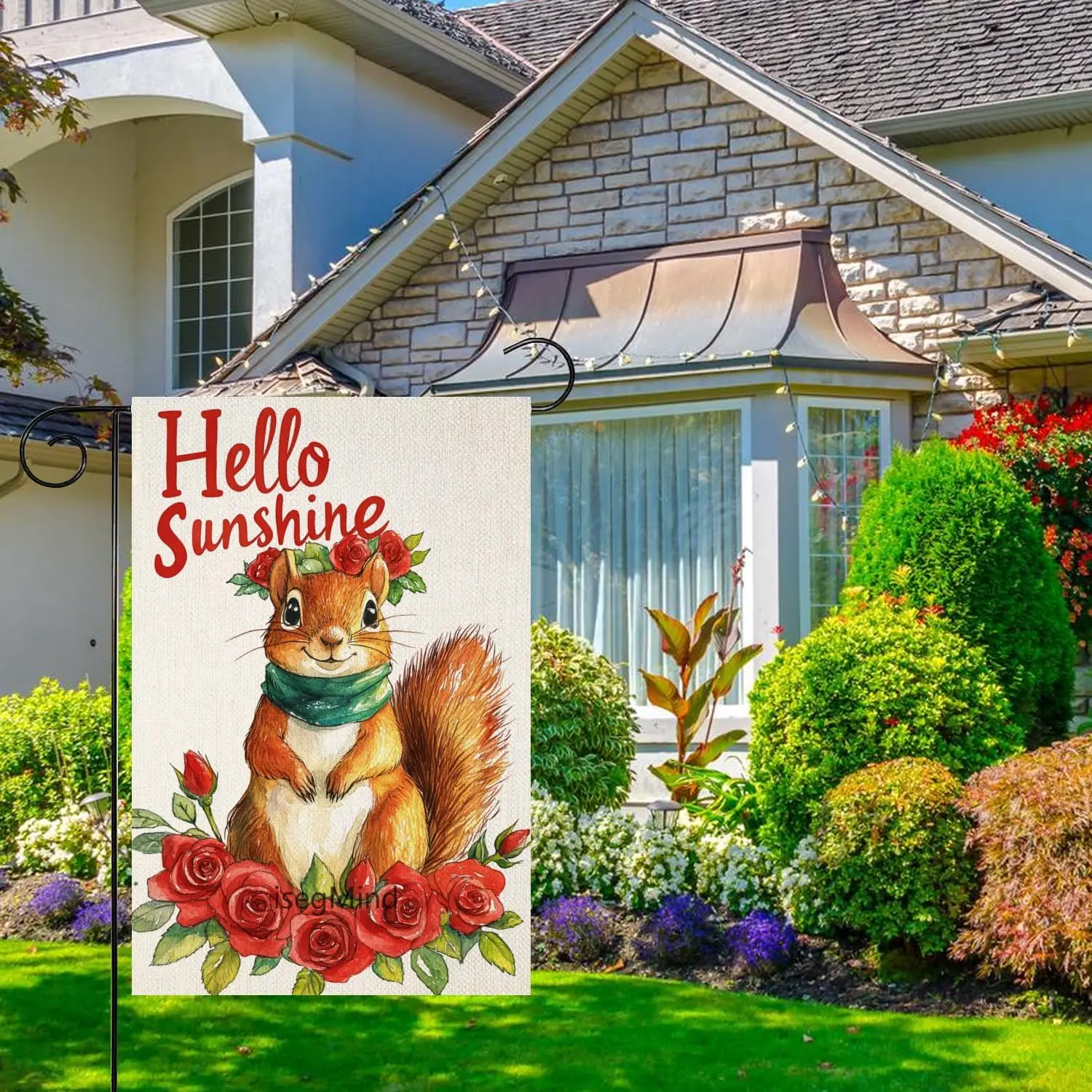 Hello Sunshine Garden Flag Spring Summer Red Rose Squirrel Garden Flags 12x18 Inch Double Sided Farmhouse Yard Flag Spring S EEZ