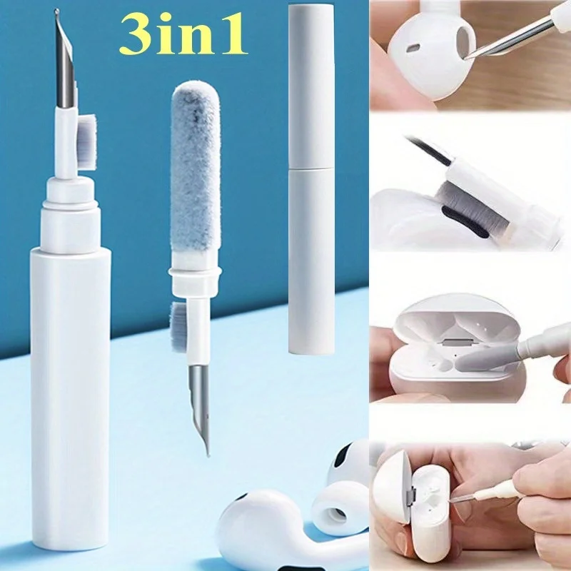 1pc Earbuds Cleaning Pen 3 In 1 Multifunctional Cleaner Kit With Soft Brush Earphones Headphones Charging Computer Keyboard