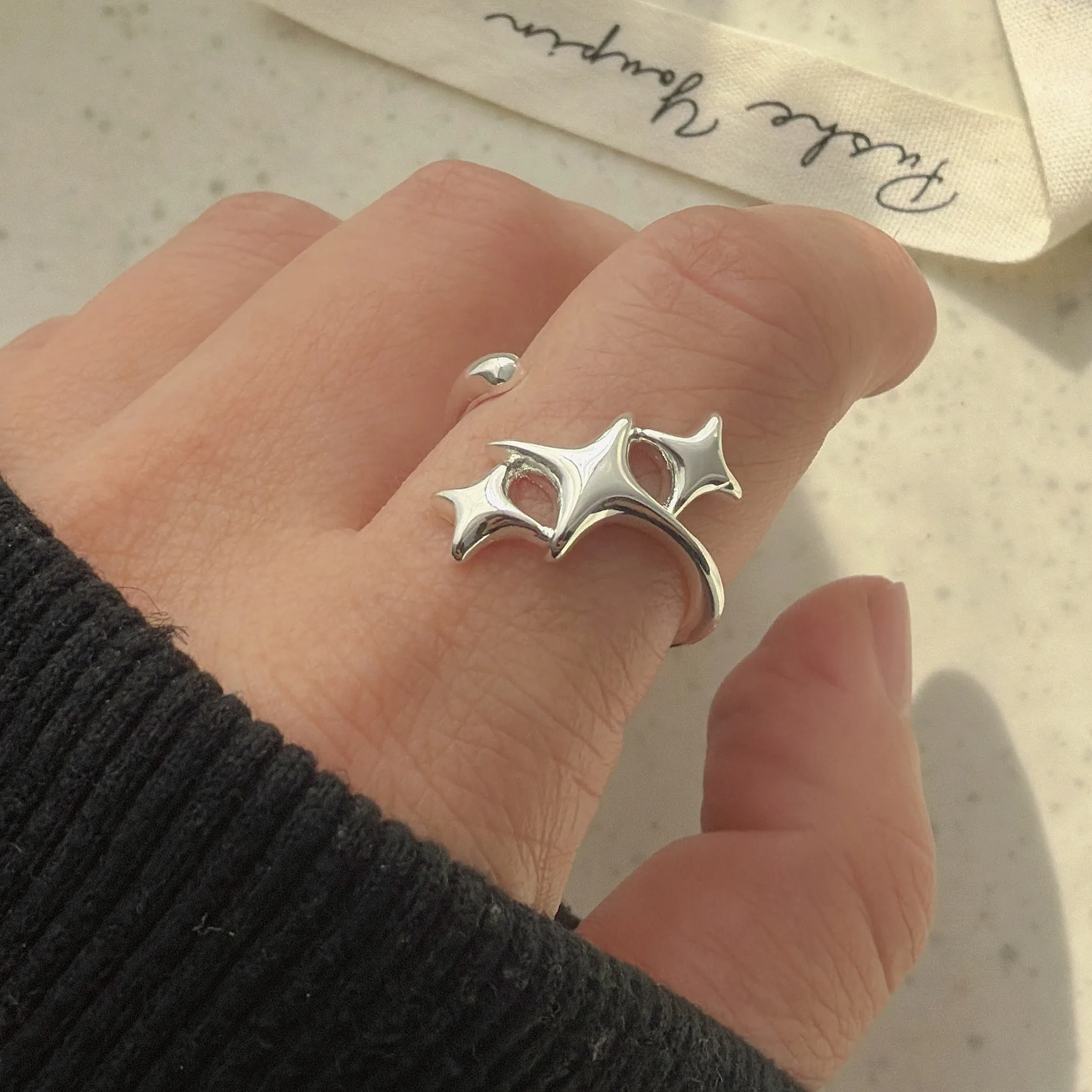 925 Sterling Silver Rings for Women Couple Minimalist Handmade Simple Moon Star Ring Fine Jewelry Gift Prevent Allergy