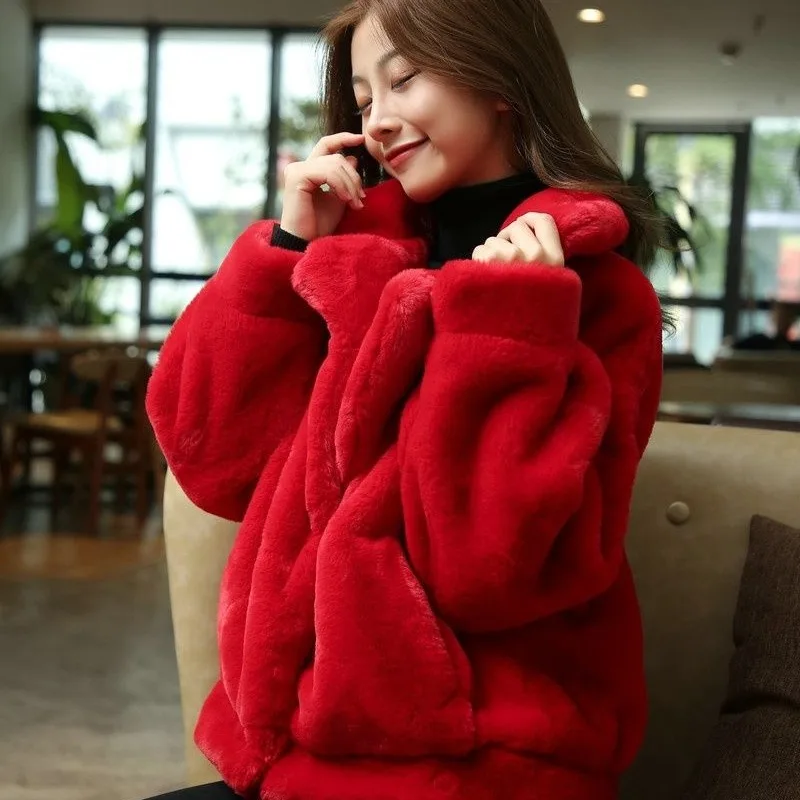 2023 New Women Winter Faux Mink Fur Coat Short Jacket Loose Overcoat Simple Commuter Jacket  Thick Warm Fashion Outwear