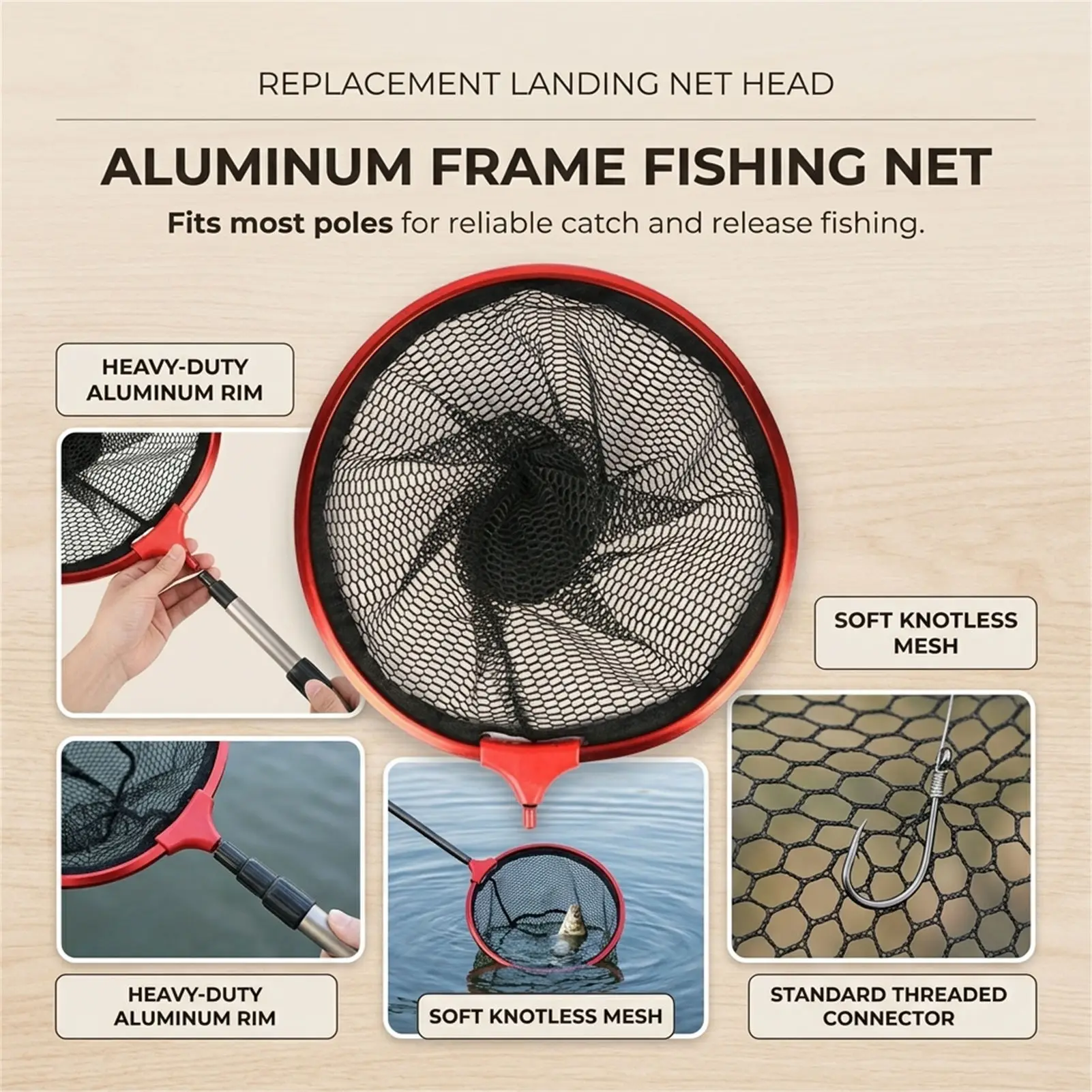 30-50cm Dipnet Head 8mm Universal Fishing Mesh Head Thickened Net Cloth Quick Drying Dip Net Head Outdoor Fishing Accessories