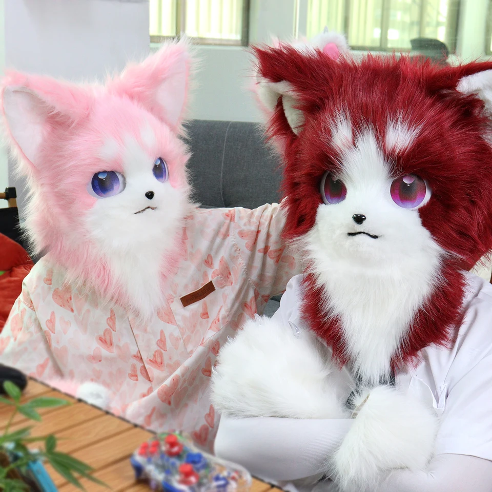 テ*モ様 着ぐるみマスク　猫 動物の毛皮のような着ぐるみヘッドマスクぬいぐるみ猫キツネマスク衣装