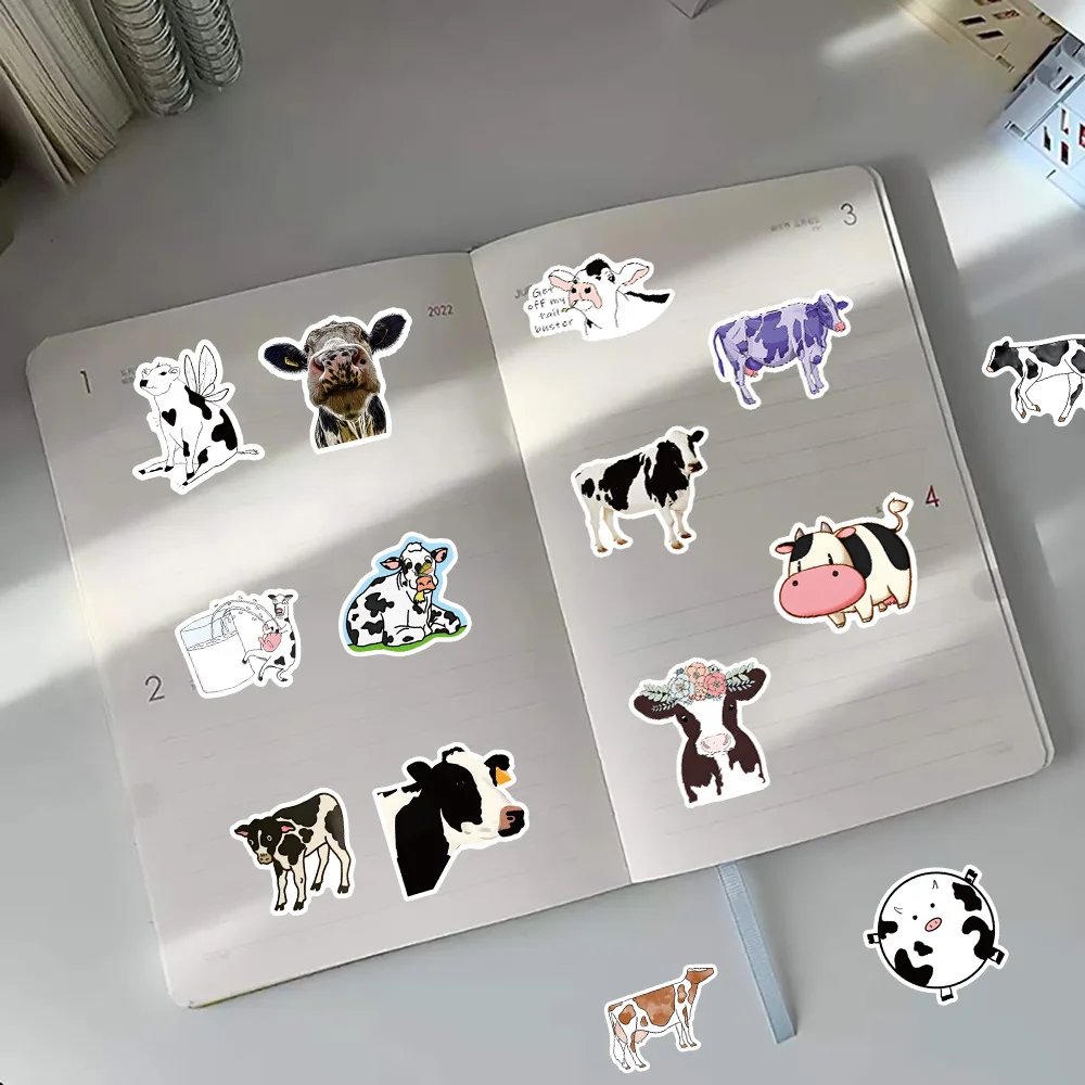 60PCS 젖소 만화 스티커 동물 낙서 데칼 어린이 장난감 장식 수하물 노트북 전화 기타 자동차 자전거 스티커 장난감