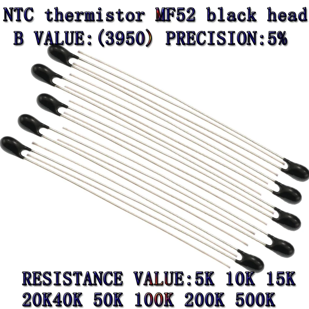 100 pz sensore di temperatura MF52AT MF52 B 3950 5% 5K 10K 15K 20K 40K 50K 100K 200K 500K sensore termistore NTC