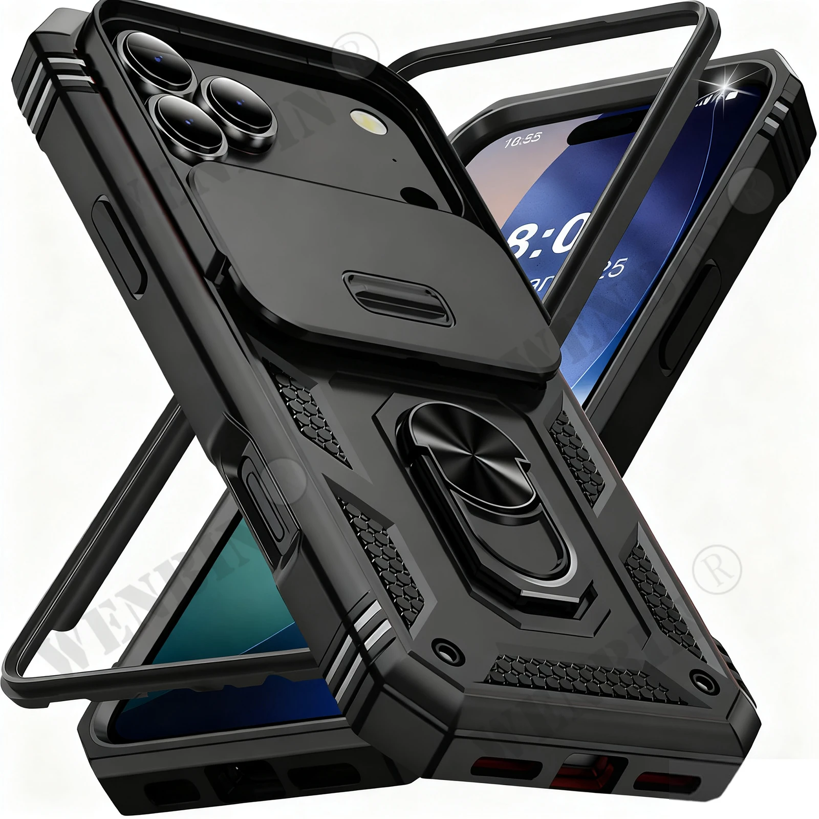 Capa para iPhone 17 Pro Max 16 15 14 13 12 11 Pro Max Mini Plus 17e 16e Reforçada com Suporte Giratório 360 Graus e Proteção de Câmera