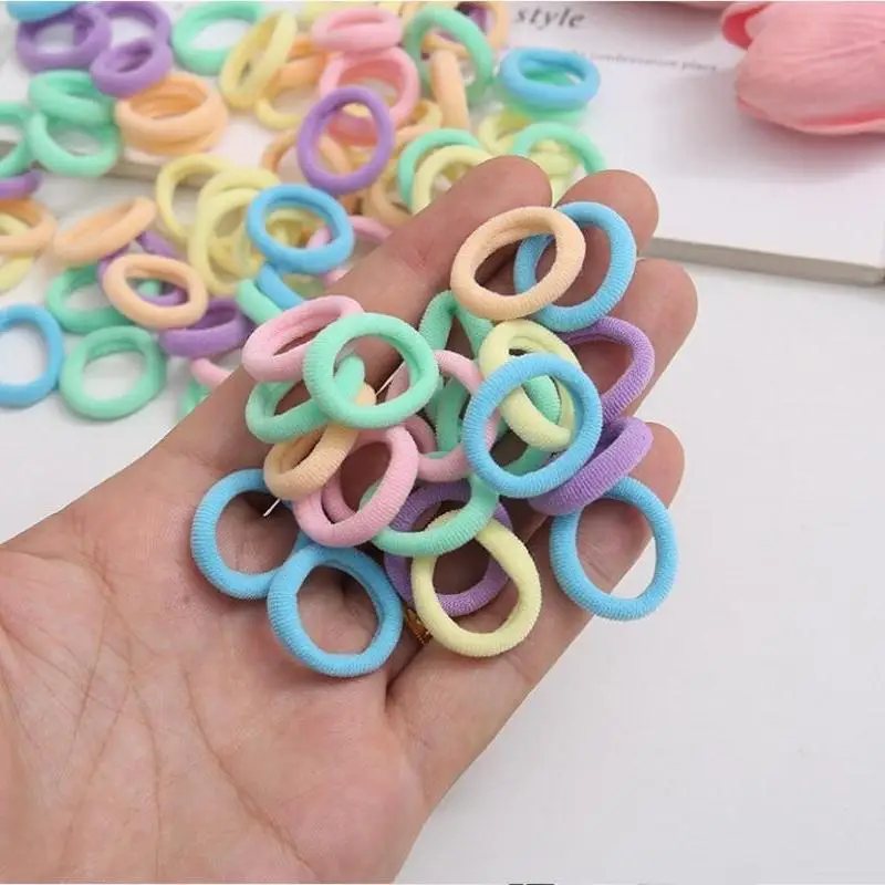 50/100Pcs Ealstic Basic Nylon Hair Ties For Girls Colorful Ponytail Hold Scrunchie Rubber Band Kid Fashion Hair Band Accessories