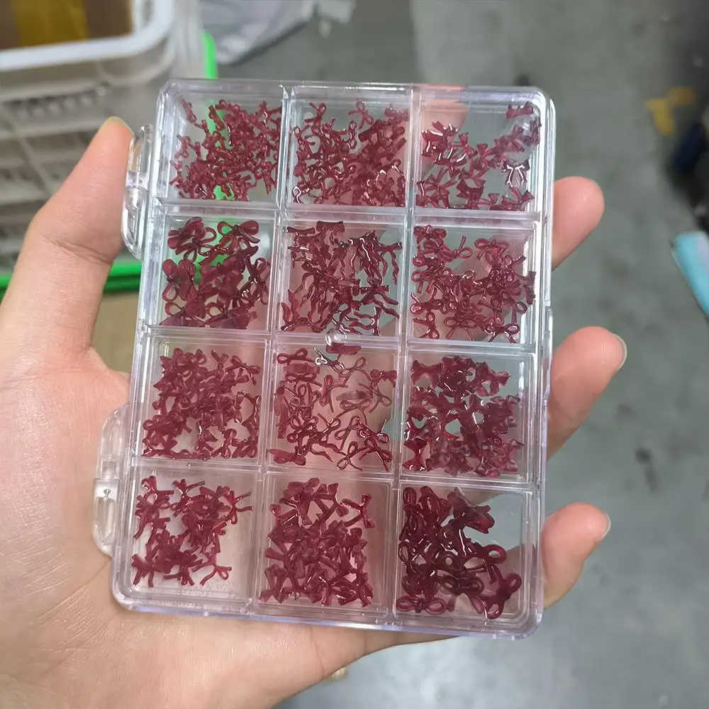 12グリッド3Dミニレッドボウリボンネイルチャームアイス透明ボウノットネイルアートデコレーションスイートボウタイバレンタインマニキュアパーツ