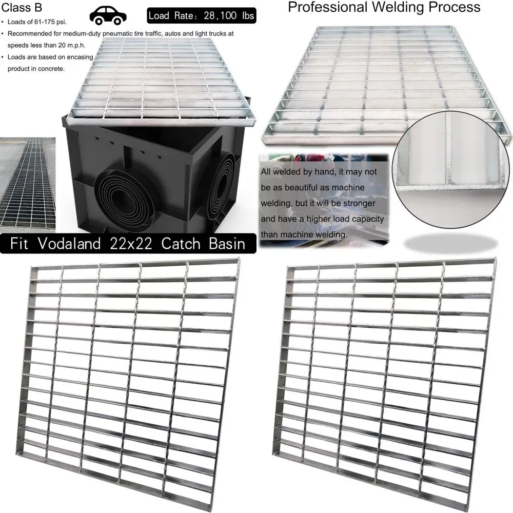 

Heavy-Duty Silver Galvanized Steel Drain Cover, 22x22 for Vodaland Catch Basins, Outdoor B-Class Replacement Grate, Suitable for