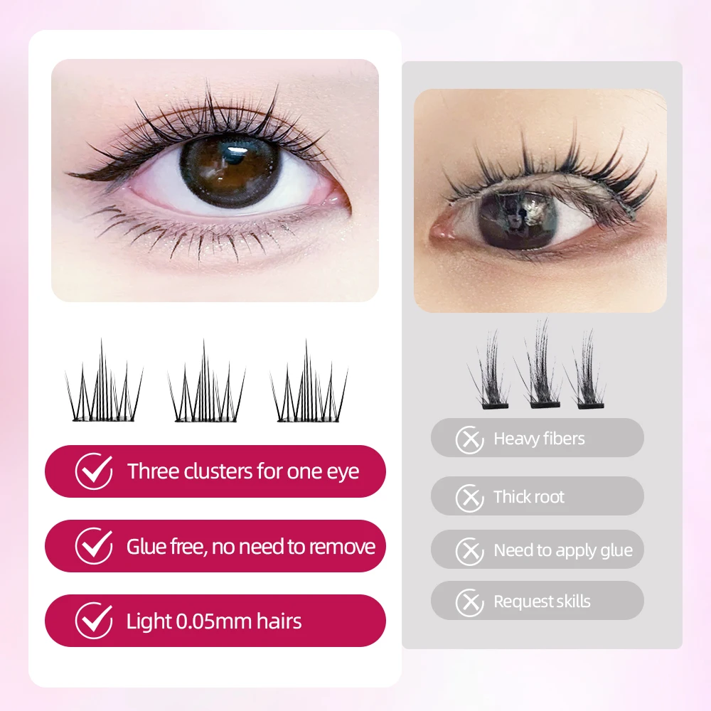 Yelix DIY رموش عنقودية ذاتية اللصق 10 صفوف خالية من الغراء لتقوم بها بنفسك رموش صناعية على طراز المانغا الكورية رموش مقسمة طبيعية ناعمة