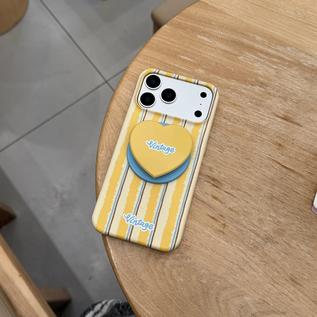 Funda Protectora para Teléfono con Carga Inalámbrica Magnética, a Prueba de Golpes, con Rayas Verticales Amarillas Suaves y Soporte, para iPhone 17 16 15 Pro Max