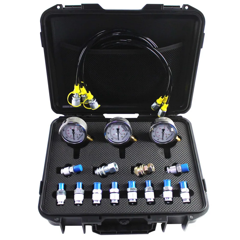 

Hydraulic Pressure Test Kit with 3 Gauges, 25Mpa/40Mpa/60Mpa Hydraulic Test Gauge Kit for Excavators 2 Years Warranty