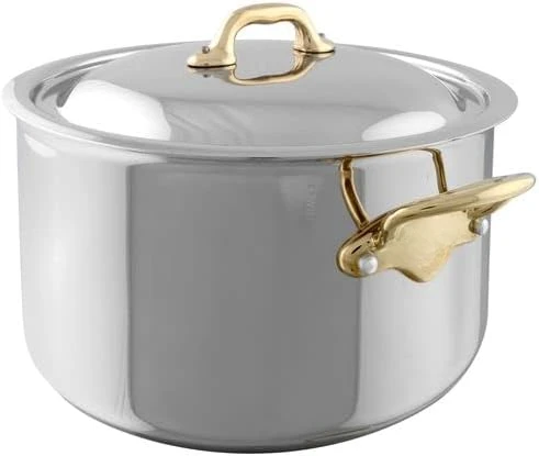 

5-Ply Polished Stainless Steel Stewpan With Lid, And Brass Handles, 6.2-qt, Made In France