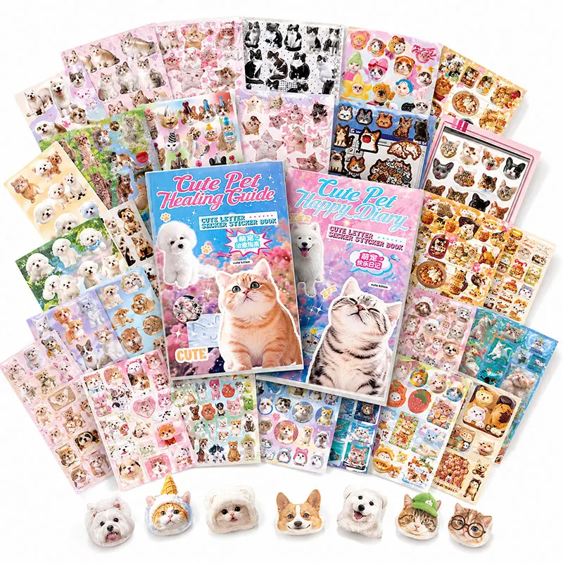 Cat Dog Stickers Book Value Set with 482/501pcs Meme Stickers Books for Scrapbook Journal and Planner Coil Bound Sticker Albums