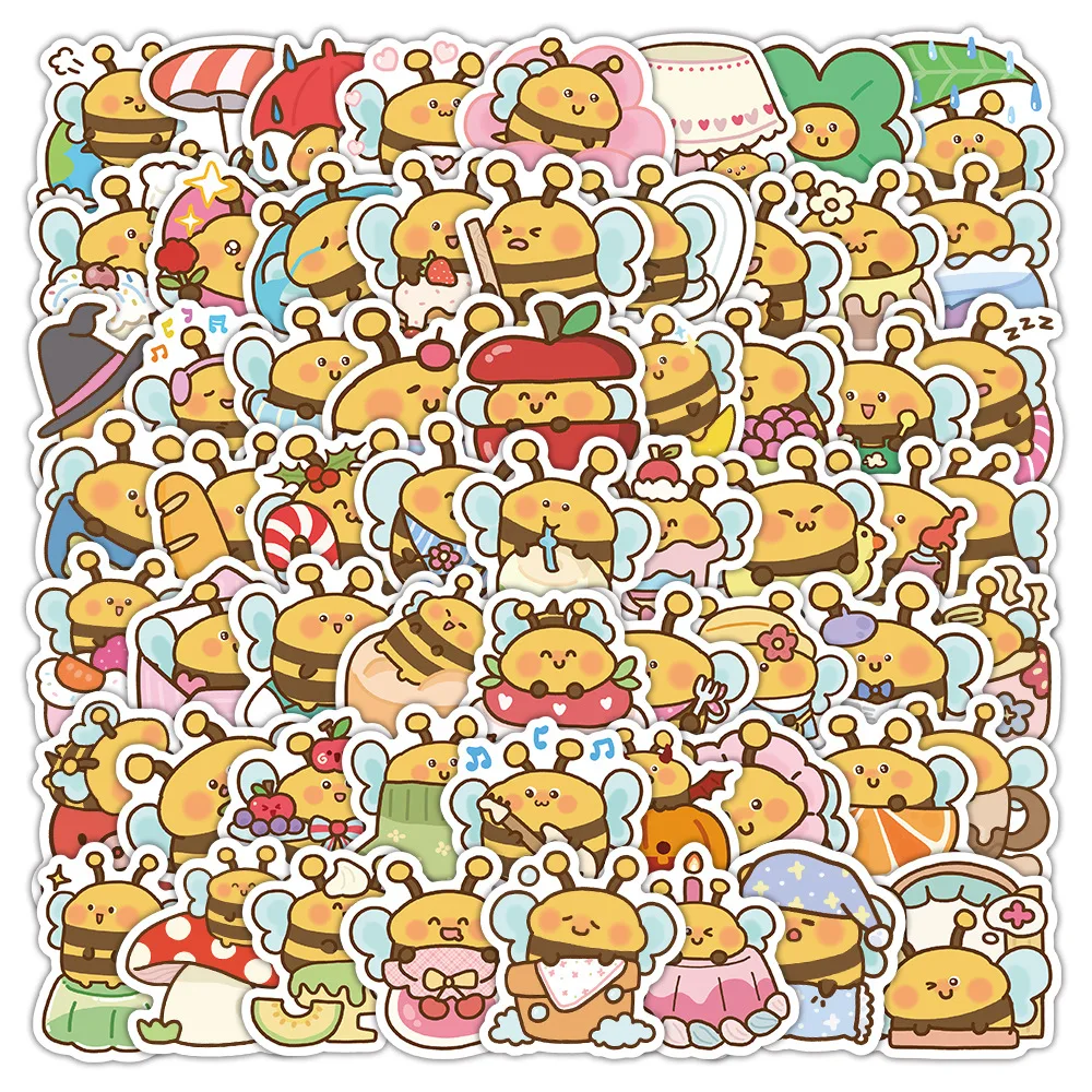 100Pcs Cartoon Bee Phone Stickers Kawai DIY Stickers Mobile Phone Case Water Cup Notebook Decor Waterproof Stickers Cute Decals
