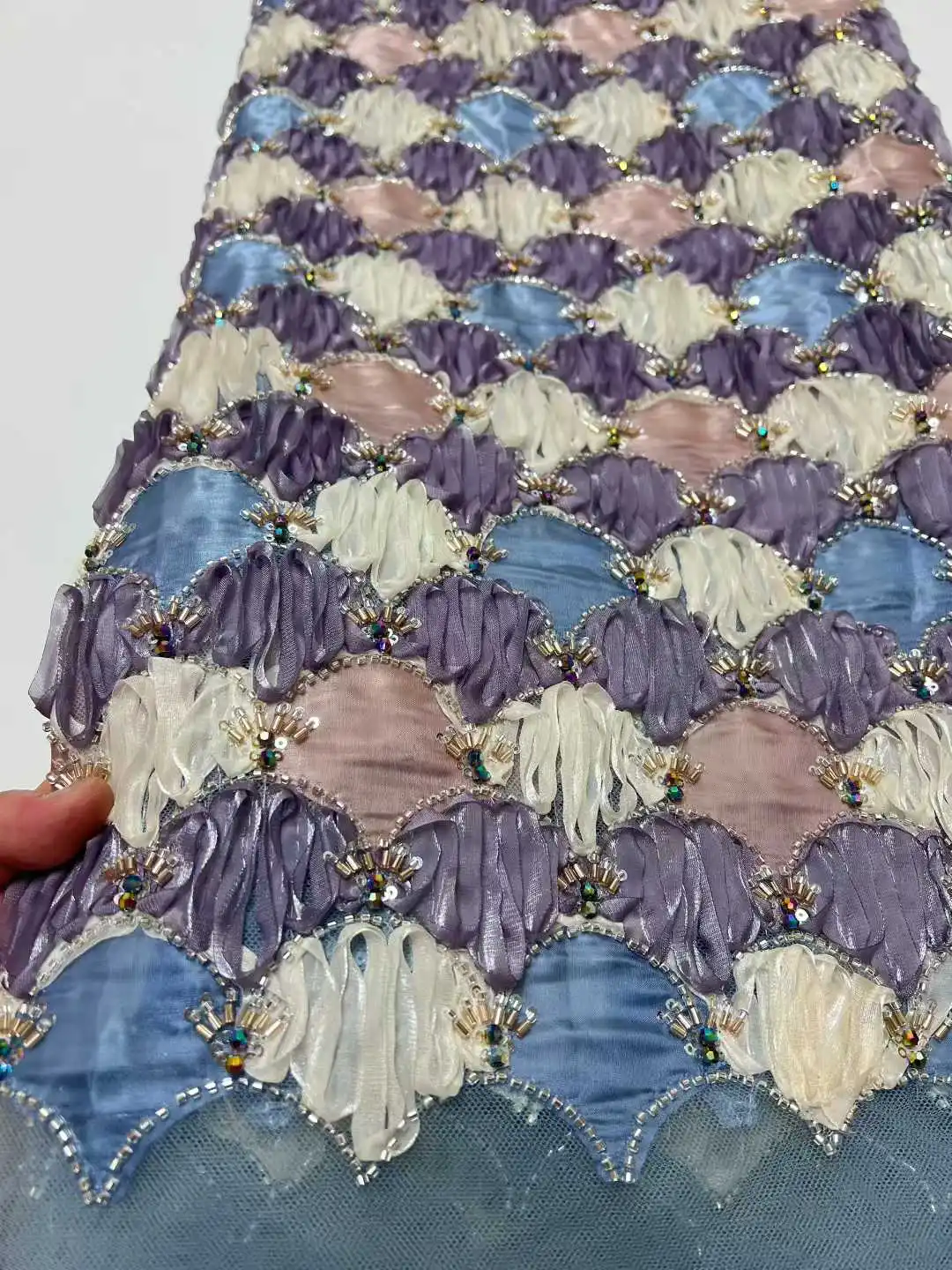 

3D 5 Yards Nigerian Sequin Fabric 2026 High Quality Luxury Tulle African French Bead Lace Fabric Wedding Dress for Women Sewing