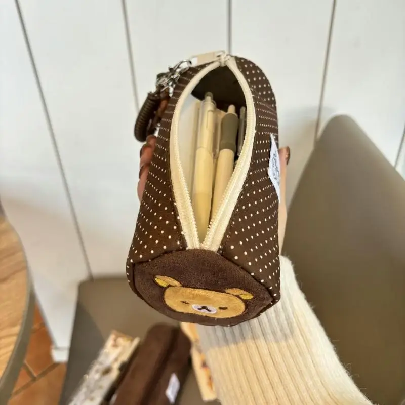 Polka Dot Stickerei Bär Zylinder Stiftetasche Große Kapazität Schüler Schreibwaren Aufbewahrungstasche Tragbare Geschenke – Detail 3