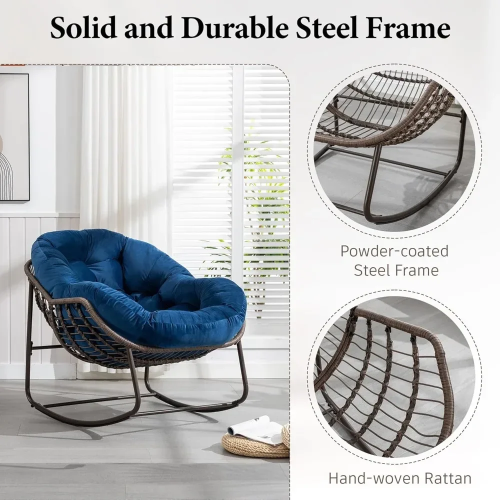 大型屋内屋外ロッキングチェア、快適な籐の卵椅子ラウンジ、屋外ポーチ、パティオ、裏庭バルコニー用