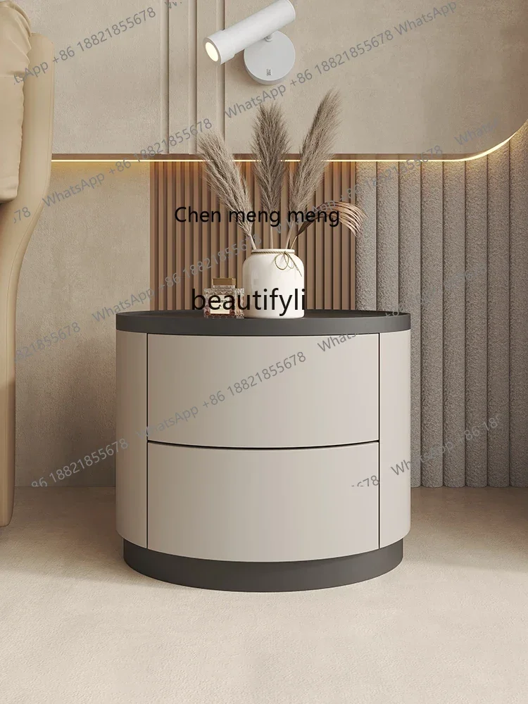 

ss7304 Round Bedside Table Italian Minimalist Bedside Cream Style Design Locker