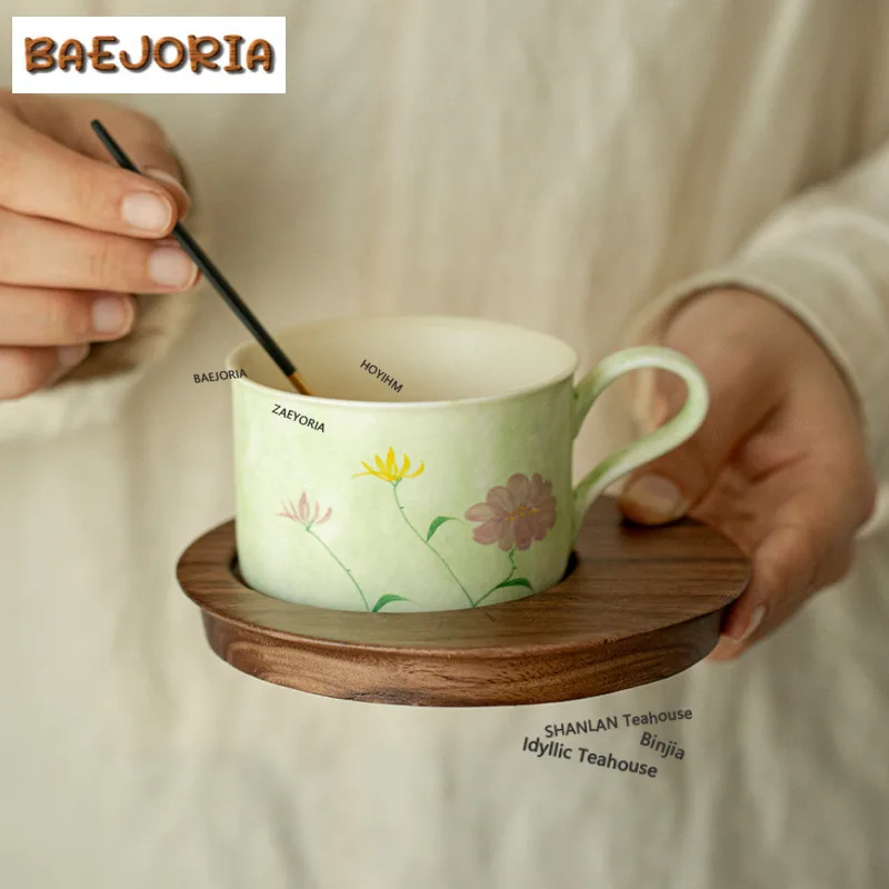 

Набор чашек для чая с ручной росписью «Рябь и ромашки», 150 мл: кофейная кружка, пивная кружка, кружка для послеобеденного чая с ложкой, персональная офисная кружка для воды, изделия ручной работы