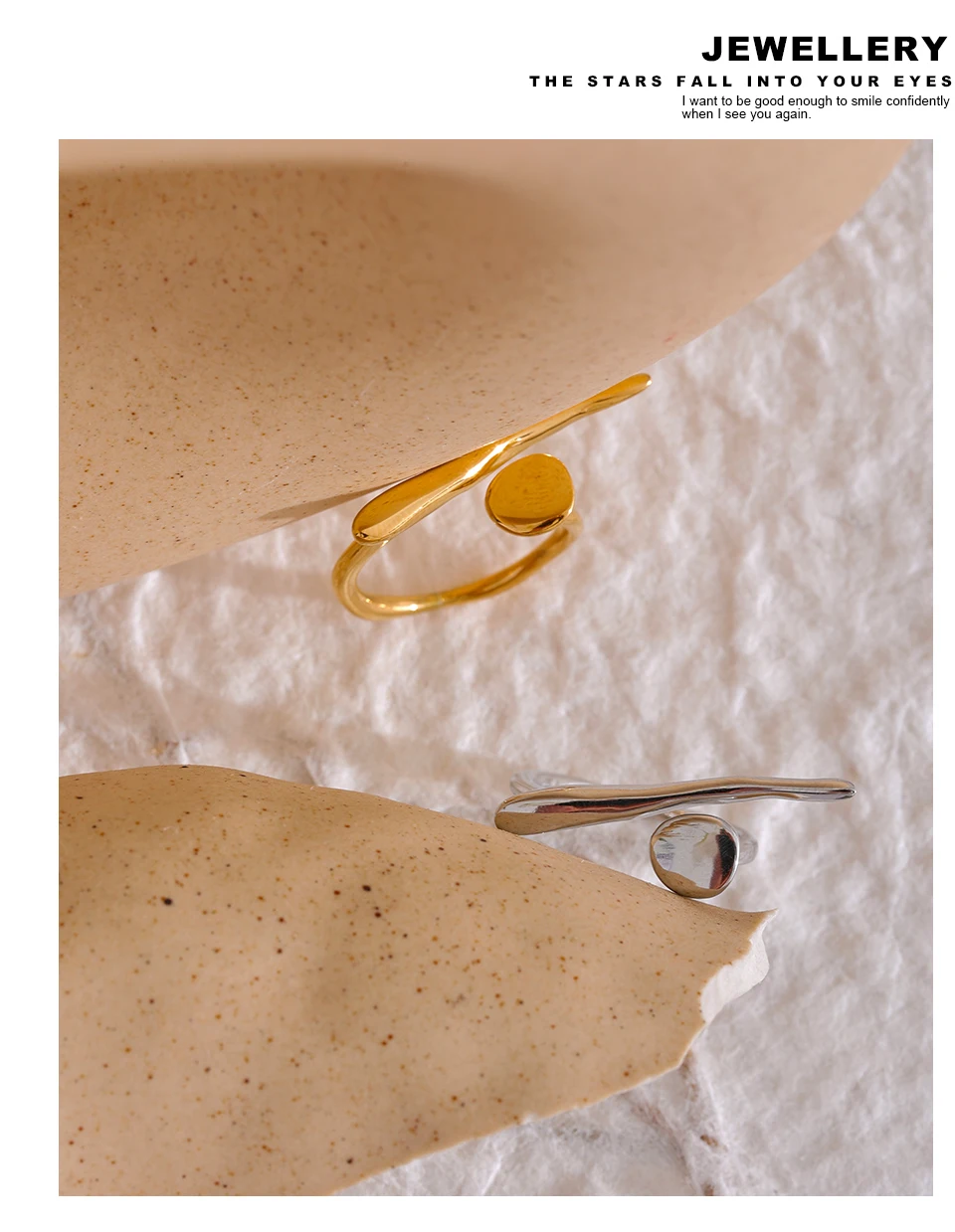 Yhpup Chic Edelstahl Persönlichkeit Minimalistischer edler Ring 18 Karat Gold Farbe Stilvoller einzigartiger Fingerschmuck für Frauen Wasserdicht – Detail 11