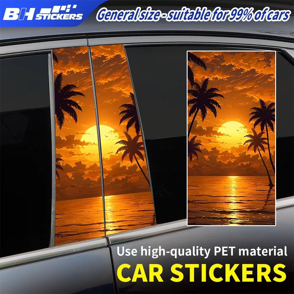

3D Realistic Sunset Palm Tree Car Sticker B-pillar Waterproof Vinyl Decals Artistic Auto Exterior Decoration Universal Fit 2PCS