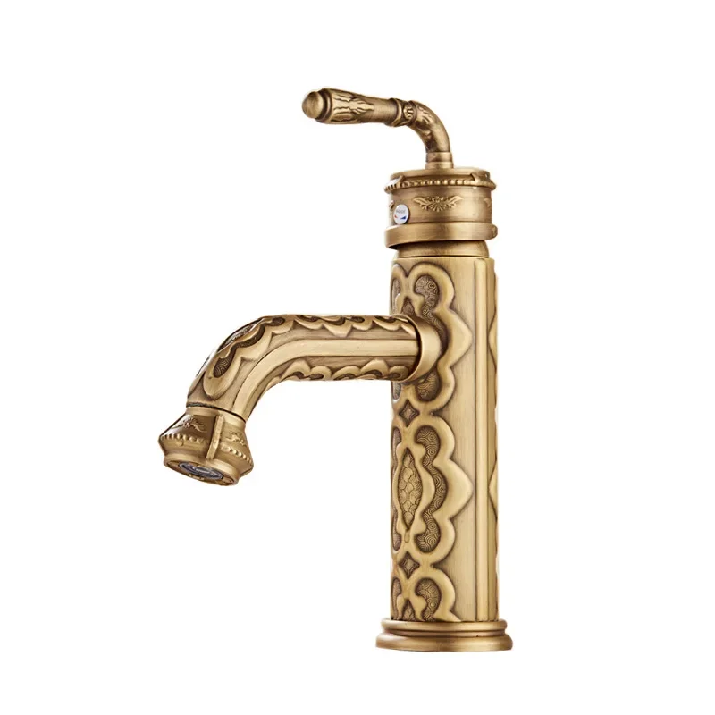 

European all-copper retro carved faucet, European antique basin faucet
