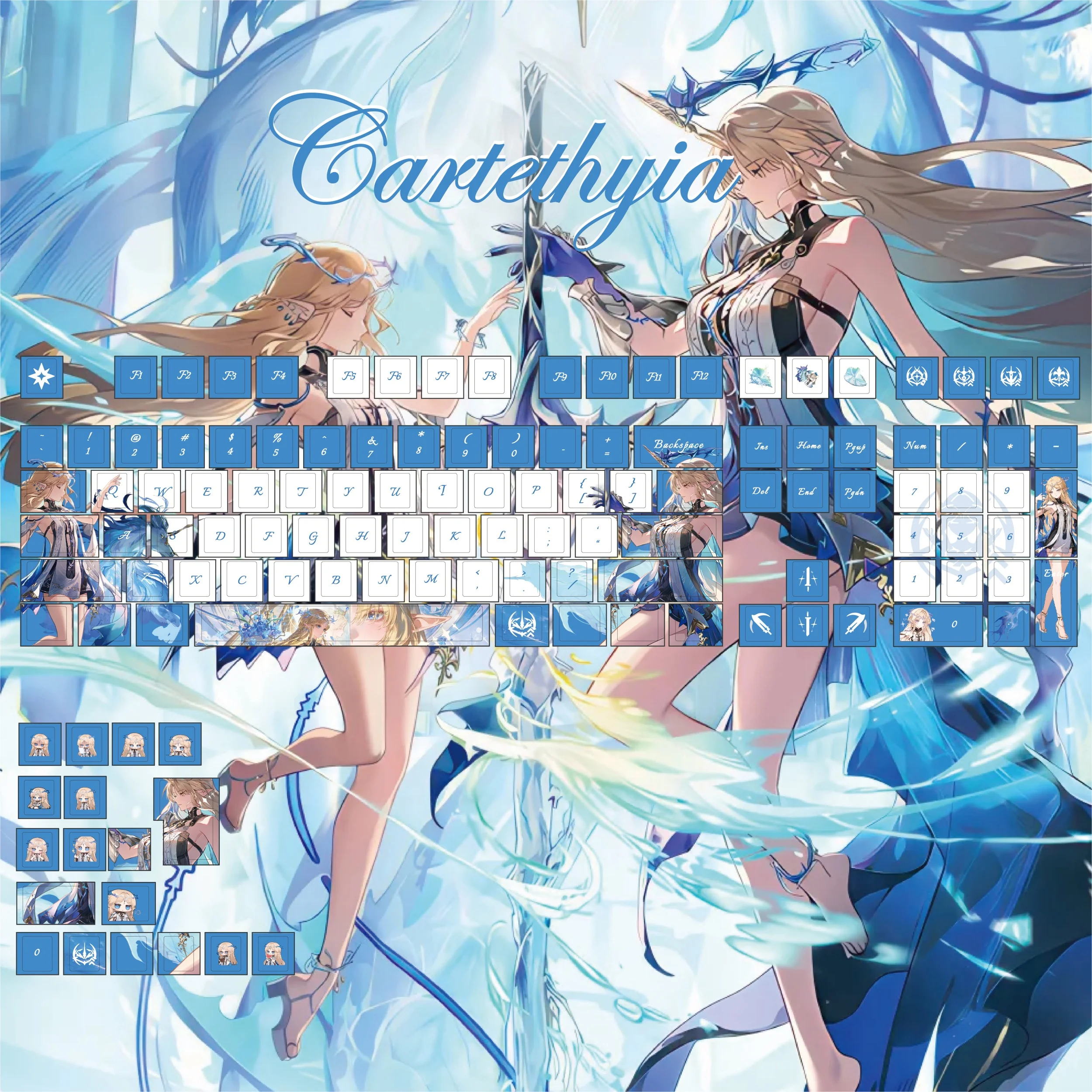 

Колпачки для клавиш Cartethyia Cherry Profile Аниме Wuthering Waves PBT Dye Sublimation Keycap Синие мультяшные игровые механические колпачки для клавиатуры