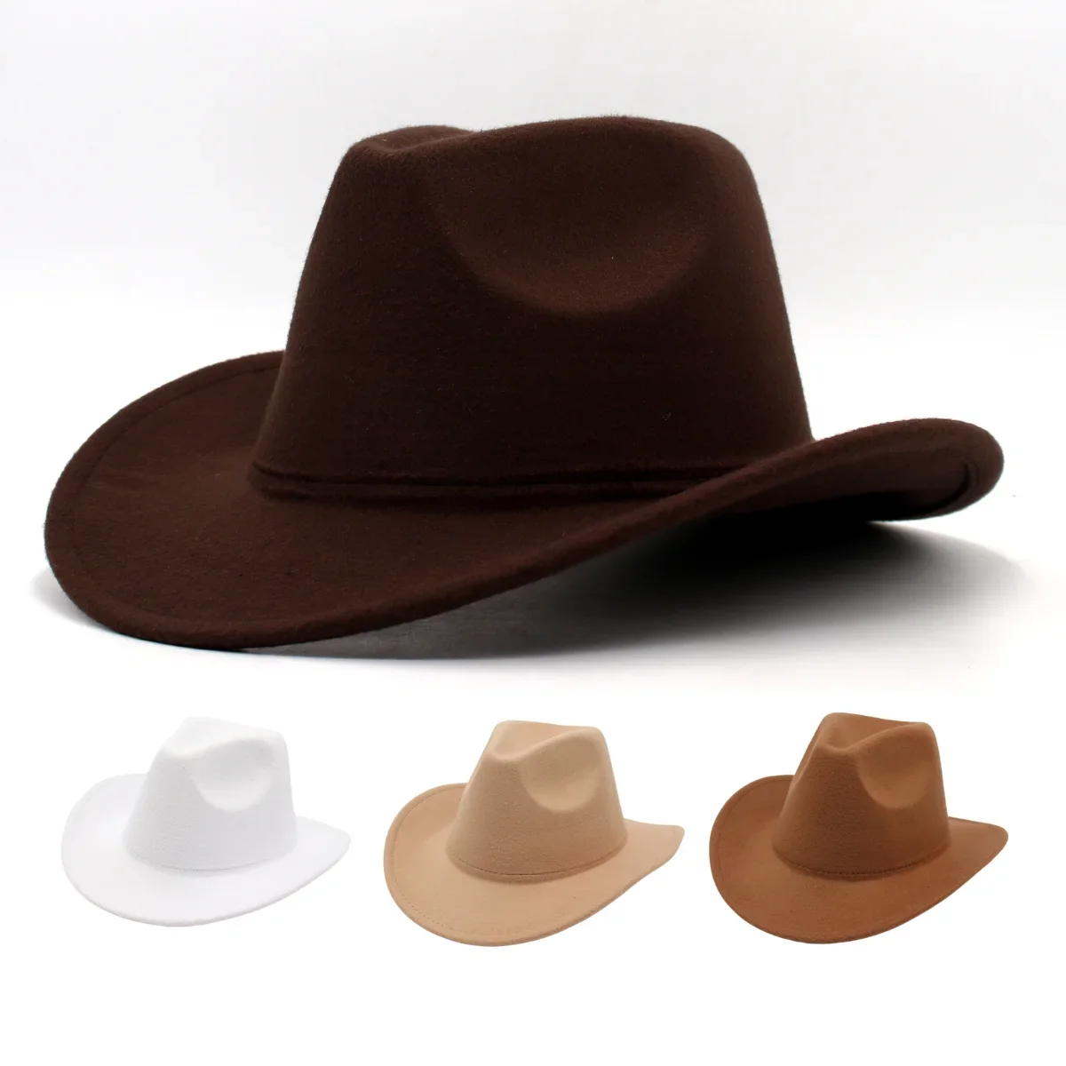 Western Simple Monochrome Cowboy Hat Grassland Solid Cowgirl Country Hat Classic Jazz Women Felt Hats Bumpy Knight Hats For Men