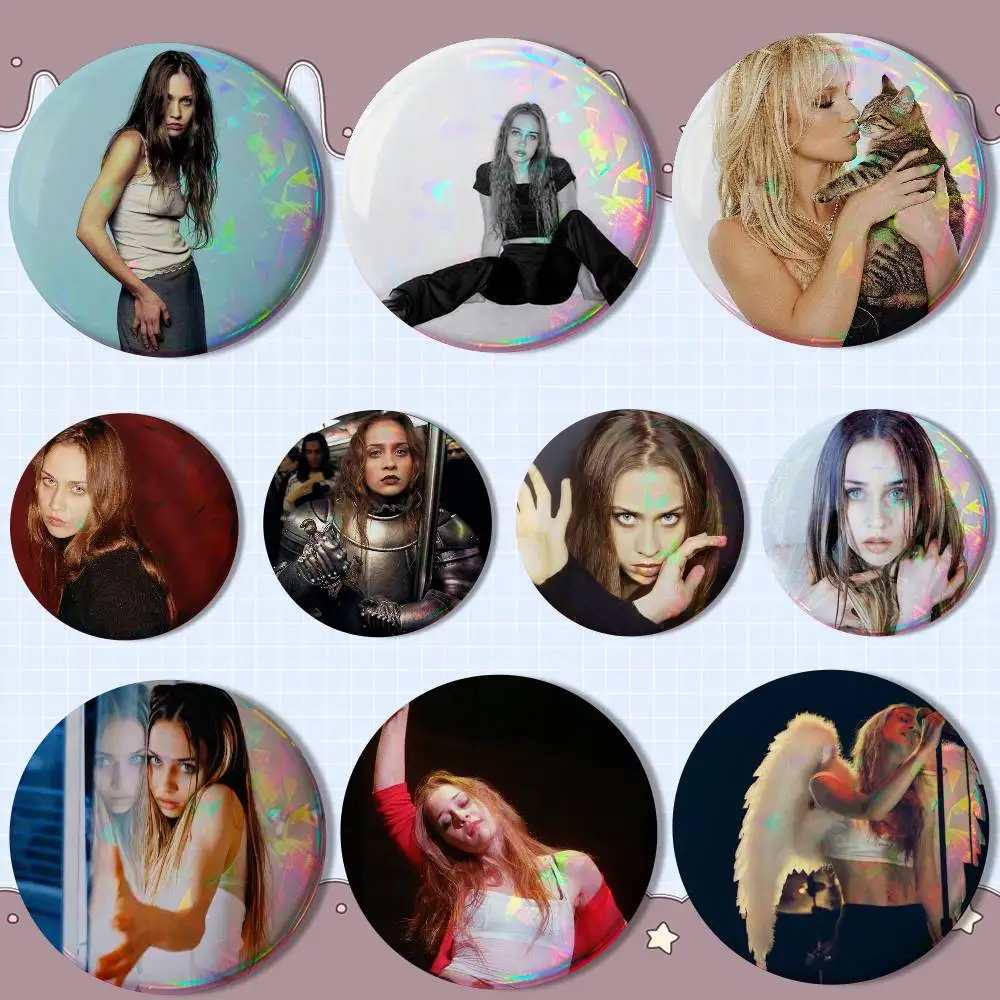 

F-Fiona Apple-S I Lover Laser reflective round badges pins bag clothing decorations collectibles gifts for friends