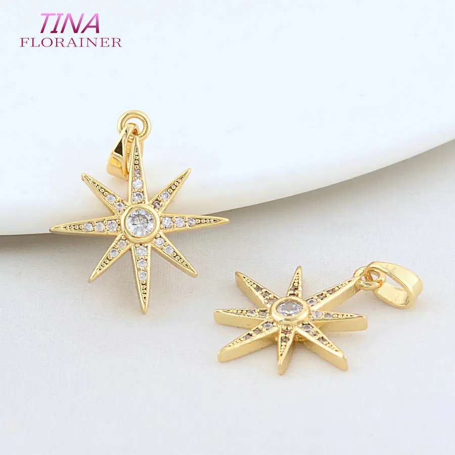 4PCS 18K Gold Color Plated and Zircon Star Sun Charms Pendants Jewelry Making Supplies Diy Accessories view 4