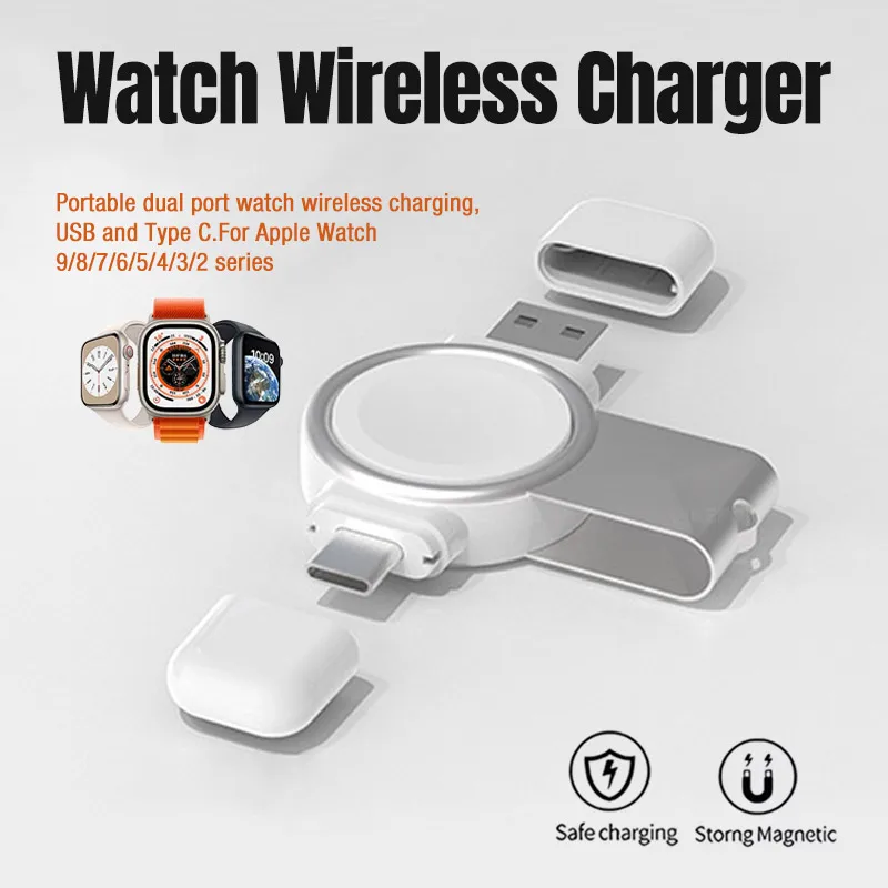 Magnetic Wireless Charger Portable USB Type-C Port Watch Charging for Apple Watch  9 8 7 6 SE 5 4 3 2 Fast Charging Dock Station