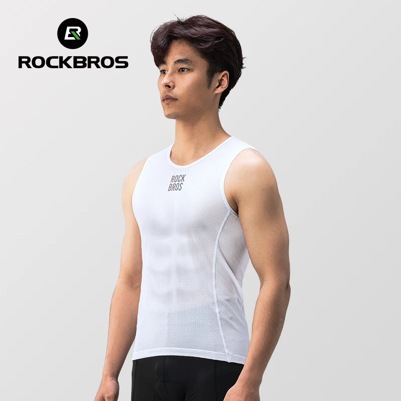 ROCKBROS 남성용 통기성 민소매 사이클링 조끼, MTB 로드 저지, 짧은 달리기 체육관, 빠른 건조 탄성 메쉬 자전거 의류 