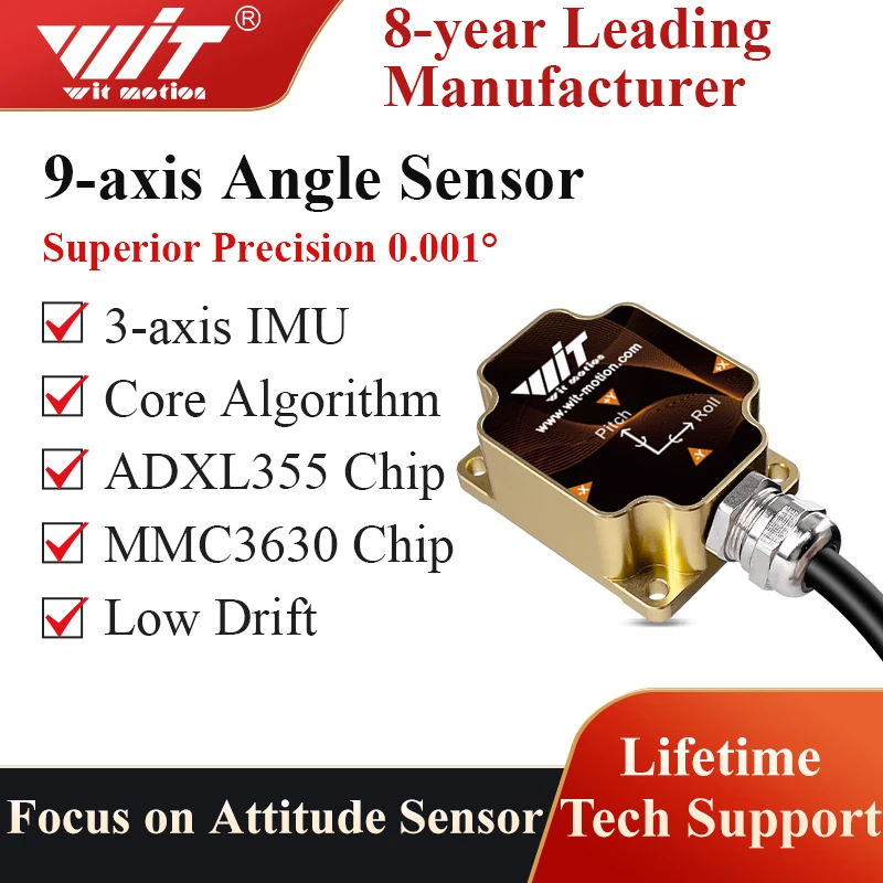 WitMotion HWT9053 AHRS 3-Axis Acceleration+Gyro+Euler Point+Mag filed, built in MMC3630 Mag filed chip and  IP67 Waterproof