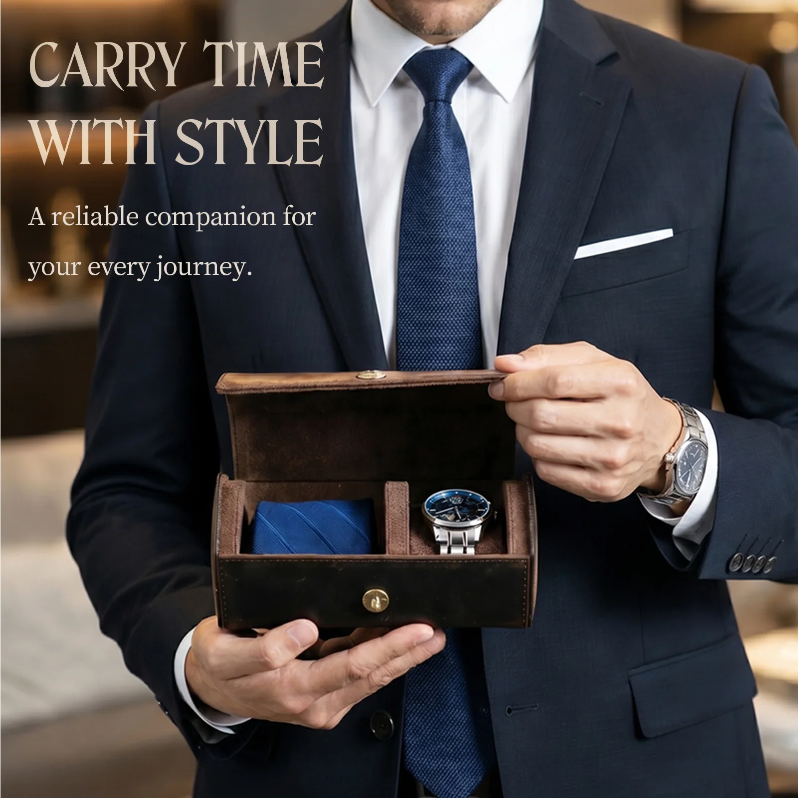 CONTACT'S FAMILY Genuine Leather Travel Watch Case Tie Storage Box Handmade Retro Portable Luxury Watch Holder