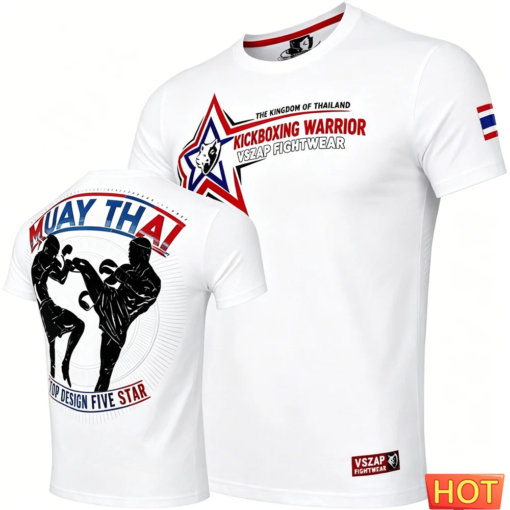 New Muay Thai Men's T-shirt Summer Breathable round neck tops Quick drying sports wrestling T-shirt 3D print Taekwondo T-shirts