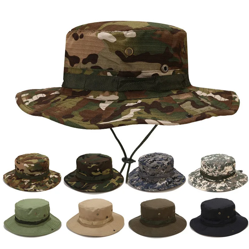 Tactical Camouflage Fishing Cap Military Hat Army Caps Men Women Outdoor Sports Sun Boonie Bucket Hiking Climbing Hats