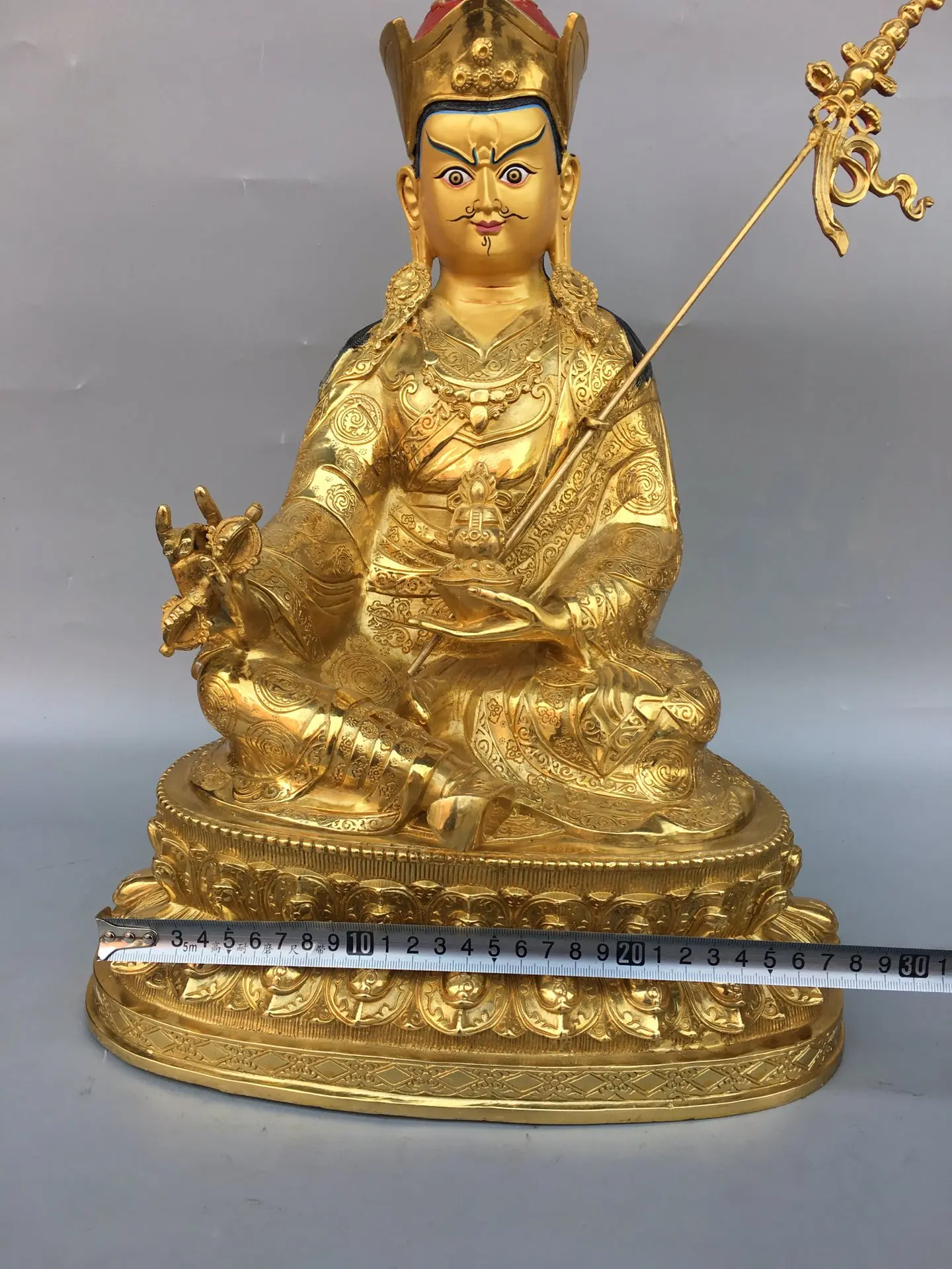 Bronze Statue Buddha 48CM Seiko Pure Copper Painted Face Padmasambhava Guru Rinpoche Master, Exquisite Craftsmanship