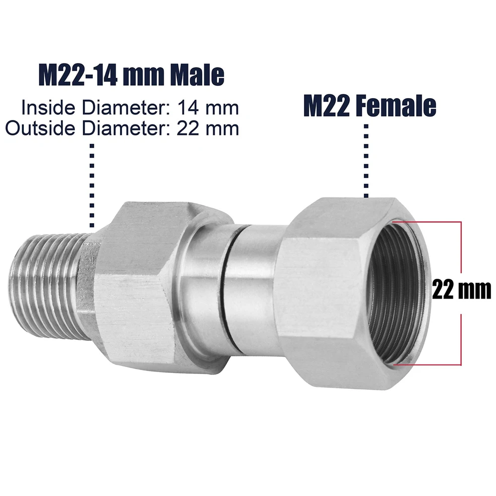 High Pressure Washer Swivel Joint Connector Hose Fitting M22 14mm Anti-tangle Thread 360 Degree Rotation Hose Sprayer Connector