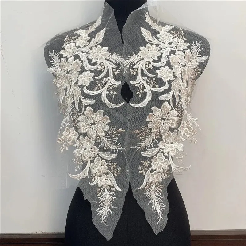 Premium Two Tone Pure Cotton Threads Sequins Lace Accessories For Wedding Dress Evening Gown Embroidery And Embellishment