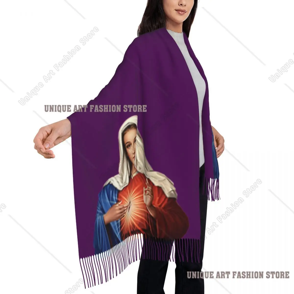 مخصص طباعة ماري سيدة الأبدية مساعدة أم الله وشاح الشتاء الخريف الأوشحة الدافئة المسيحية مريم العذراء شالات يلتف