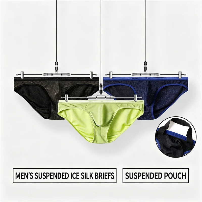 Men Ice Silk Briefs Thin Breathable Mesh Low Rise Underwear U-convex Pouch Hanging Crotch Sexy Male Panties
