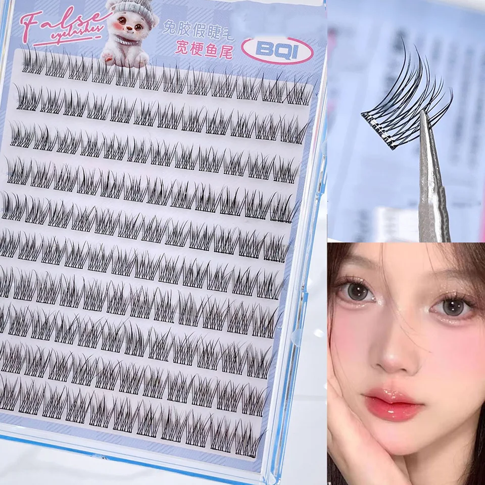 10 Filas de Pestañas Postizas Sin Pegamento de Gran Capacidad Racimo Individual 10-12MM Curl C Naturales Autoadhesivas 3