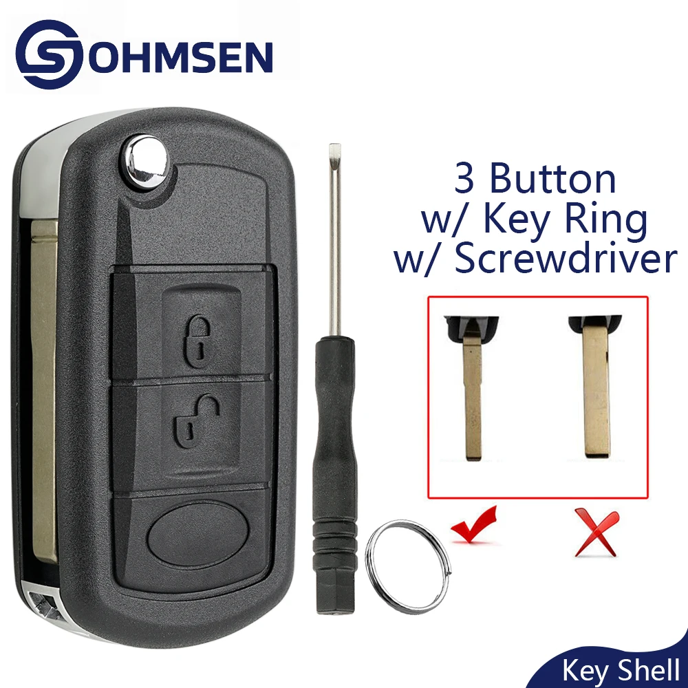 3 Button Remote  Key Fob Shell Case + HU101 Flip Blade Replacement For Land Rover Discovery 3 Range Rover Sport