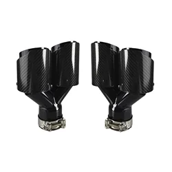 1 Pcs Universal Car Carbon Fibre Tail Throat Length Black Y-Shaped Double Out Twill Glossy Exhaust Muffler Tip