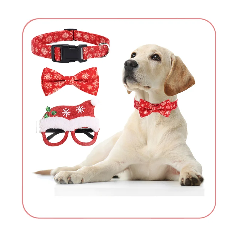 2025 New Christmas Pet Decoration Dog Collar Leash Set Christmas Glasses Frame