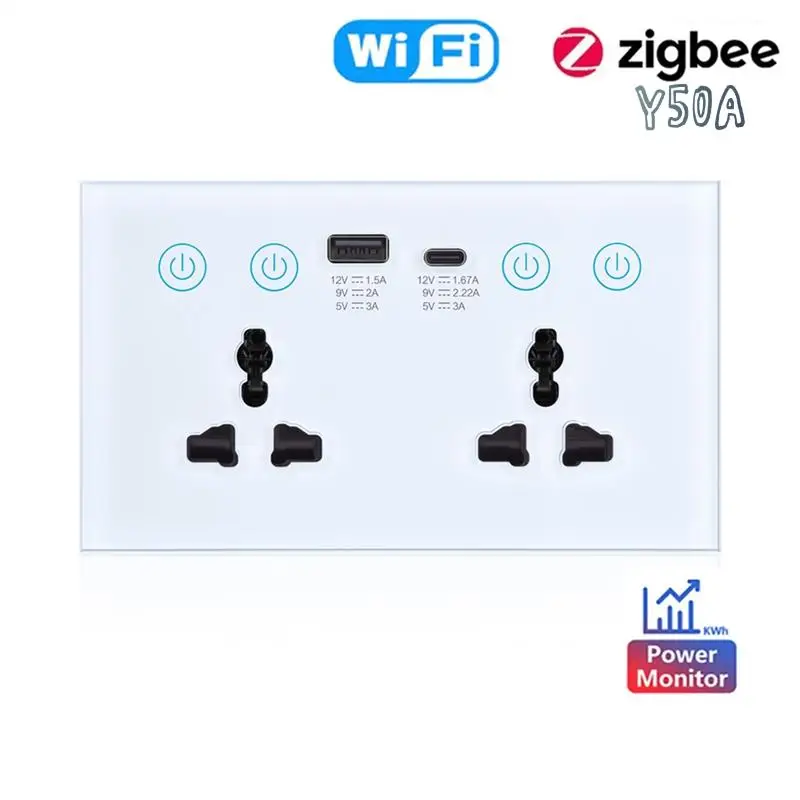 

Y50A-EU UK US Универсальная вилка Tuya Smart Socket Switch с USB и розеткой Type-C Smart Life