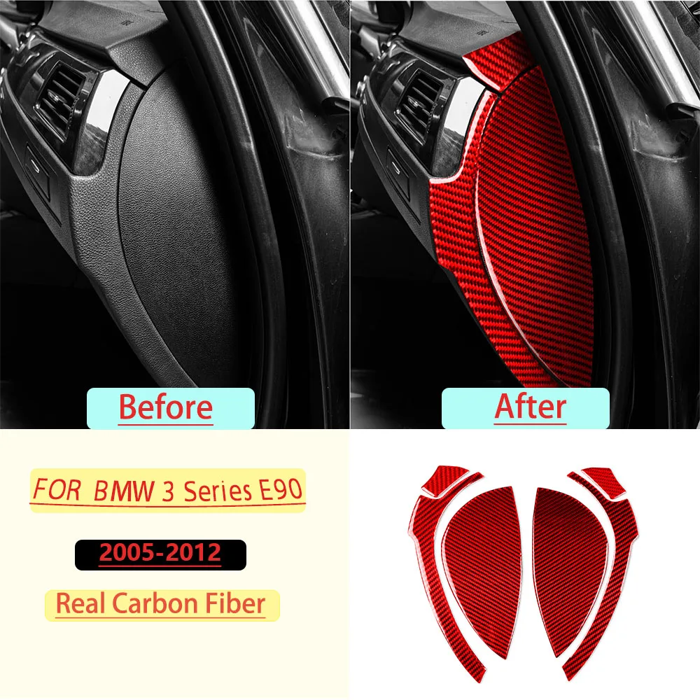 For BMW 3 Series E90 2005-2012 Car Dashboard Panel Side Kit Trim Real Soft Carbon Fiber Interior Accessories Decoration Sticker