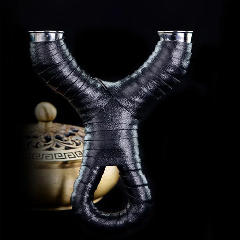 Heavy Duty Stainless Steel Y-Shaped Slingshot with Round Fork & Wrapped Handle Finger Ring for Outdoor Practice