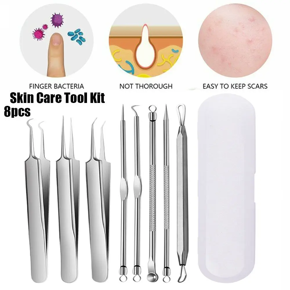 Stainless Steel Tweezer Facial Pore Cleaner Makeup Tool Pimple Removing Skin Care Tool Kit Face Care Tool Blackhead Removing